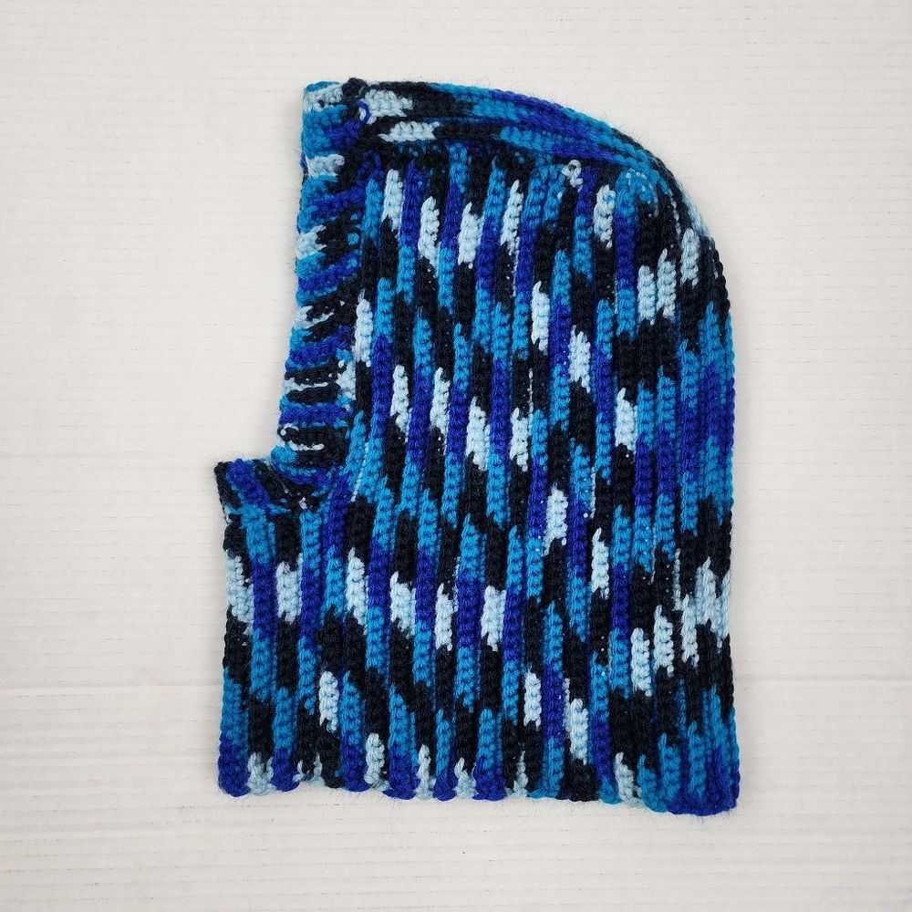New Handmade Crochet Ribbed Balaclava Blue & Black Mask Hood Hats
